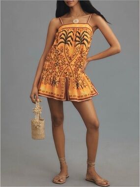 New With Tags FARM Rio Orange Floral Tie-Strap Mini Dress